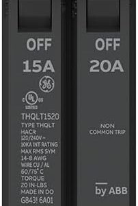 ABB Q-Line THQLT1520 Tandem Circuit Breaker • 15A/1P & 20A/1P Dual Circuit Breaker for Single Slot • 120/240V, 10 kAIC • Space-Saving Plug-in Mount • Durable & Safe with Fixed Trip Settings