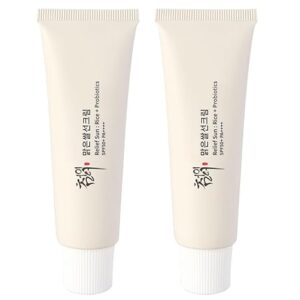 2PCS Relief Sun Rice + Relief Sun Organic Sunscreen SPF50, Probiotics SPF50+ Rice Sunscreen Korean PA++++ for All Skin Type and UV Defense(2PCS*50ml)