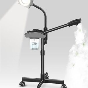 TASALON Professional Ionic Facial Steamer, 2-in-1 Face Steamer for Facial with 3X Magnifying Foldable Arm, Mist Face Steamer Salon Spa Beauty Skin Care Equipment, Aroma Therapy Nozzle Included- Blcak
