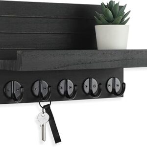 Key Holder for Wall, Decorative Key and Mail Holder with Shelf Has Large Hooks for Bags, Coats, Umbrella – Paulownia Wood Key Hanger with Mounting Hardware (9.8”W x 6.7”H x 4.2”D)
