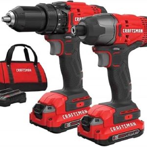 CRAFTSMAN V20 MAX Cordless Drill and Impact Driver, Power Tool Combo Kit with 2 Batteries and Charger (CMCK200C2AM)