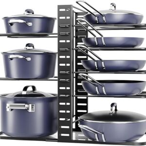 ORDORA Pots and Pans Organizer: Under Cabinet, Adjustable 8-Tier Pot Organizers inside Cabinet, Kitchen Organizers and Storage Fit 6-11 inch Lightweight Cookware