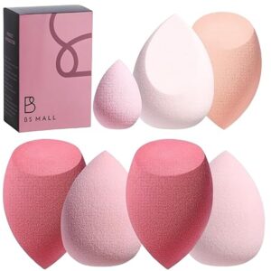 Makeup Sponge Set BS-MALL with Storage Case 7 Pcs for Liquid, Cream, and Powder,SAVE Foundation with 1 Mini Makeup Sponge For Travel Daily Use (A-Pink）