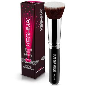 Flat Top Kabuki Foundation Brush By KESHIMA - Premium Makeup Brush for Liquid, Cream, and Powder - Buffing, Blending, and Face - 1.2" Top Diameter