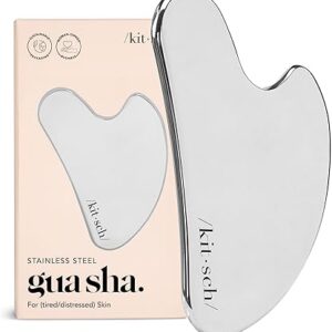Kitsch Stainless Steel Gua Sha Facial Tools - Guasha Tool for Face, Face Sculpting Tool, Jawline Shaper, Double Chin Reducer, Body Gua Sha Tools, Lymphatic Drainage Massager, Facial Skin Care - Silver