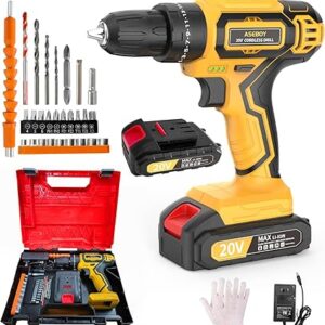 Cordless Drill with Battery and Charger, 20V Electric Power Drill with 3/8" Keyless Chuck, 25+3 Torque Settings & Impact Mode for Drilling, Screwdriving, and Home Improvement(1Battery)