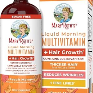 MaryRuth Organics Liquid Multivitamin + Hair Growth | Clinically Tested for Thicker Hair & Facial Wrinkle in Women | Biotin 10000mcg | Lustriva Hair Growth Supplement | Skin Care | Age 18+ | 30 Fl Oz